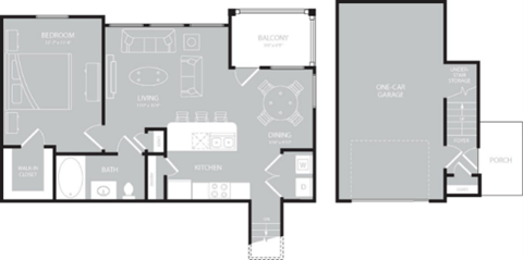 Floor plan for 1 bed, 1 bath, 840 sqft